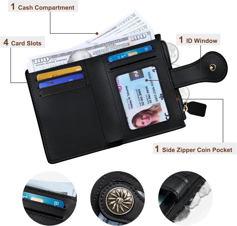 Tipmile Small Wallet Women Bifold RFID Blocking Card Holder Leather Wallets with Zipper Coin Pocket - Image 2